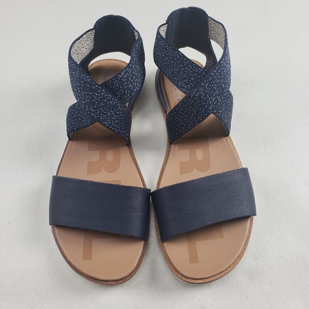 Sorel Ella II Strappy Sandal Womens 8.5 Blue Leather Slip On Open Toe Flat - Picture 3 of 11